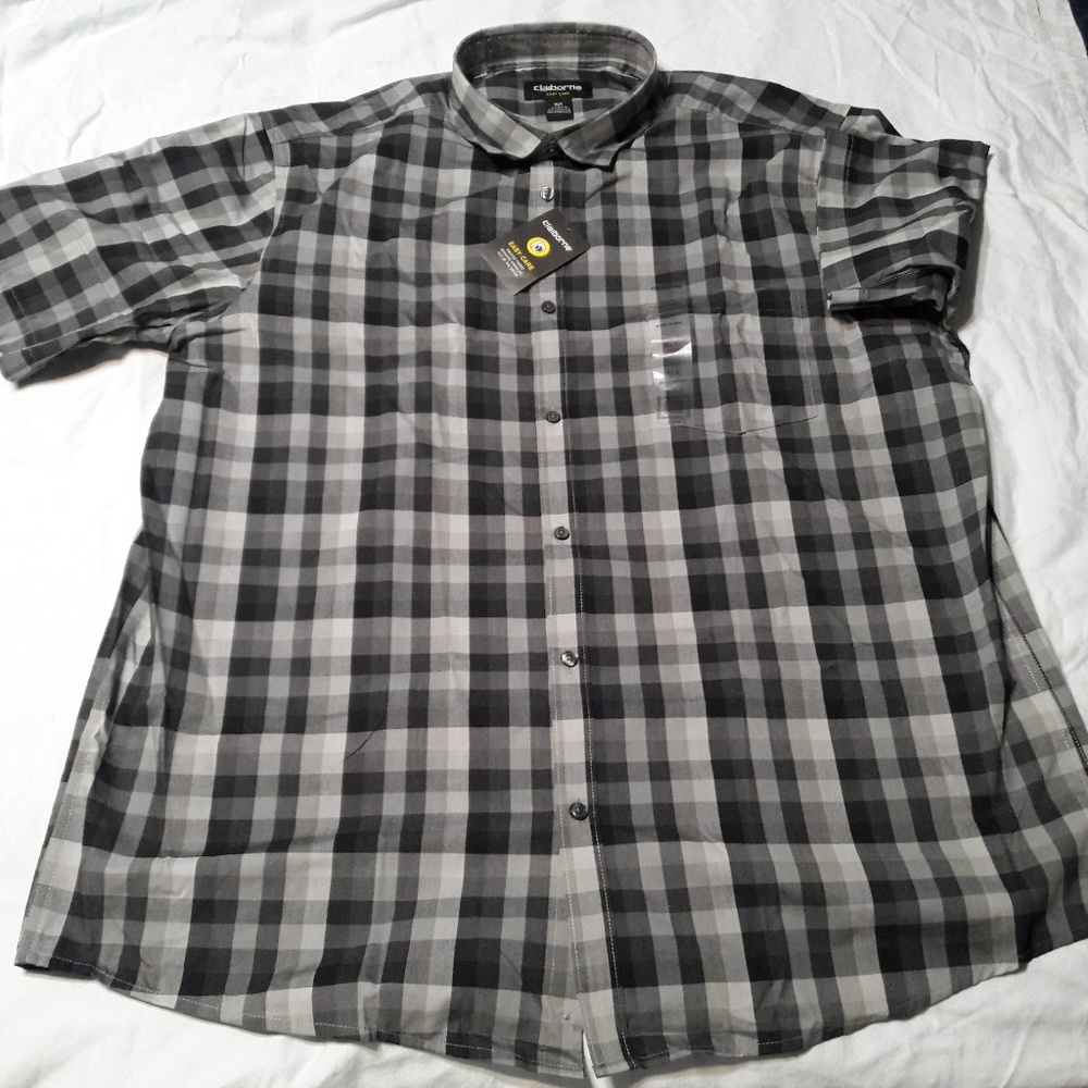 Claiborne Button Down Black Gray Plaid NWT XL Tall